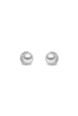FRESHWATER PEARL AND DIAMOND STUD EARRINGS IN 18CT WHITE GOLD