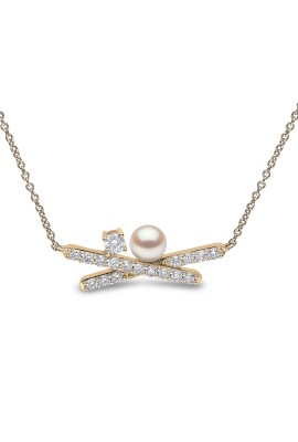 AKOYA PEARL AND DIAMOND NECKLACE IN 18CT YELLOW GOLD