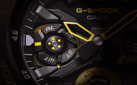 Deo brojčanika G-Shock GA-2000-1A9 ručnog sata sa žutim detaljima