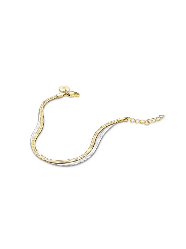 Stvorite stilizovan izgled sa duplom narukvicom Snake. Kombinacija žutog zlata i srebra za dodir elegancije.