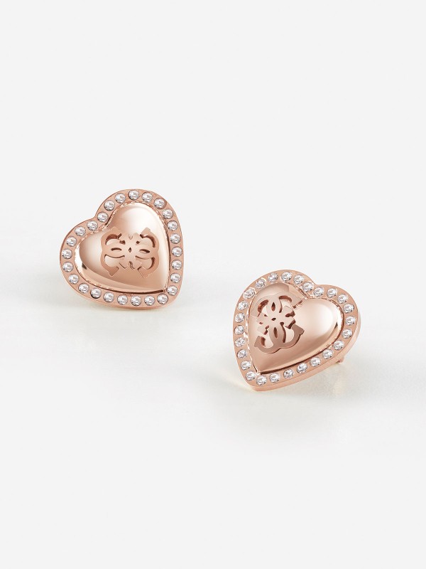 Guess That's Amore ženske minđuše u obliku srca sa cirkonima - elegantan aksesoar u boji ružičastog zlata,  lako poručite u S&L Jokić online prodavnici.