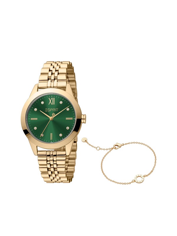 ESPRIT BOX SET - ženski ručni sat u boji žutog zlata i čvrstu čeličnu narukvicu u istoj boji, odaberite u S&L Jokić online shop-u i poručite na kućnu adresu.