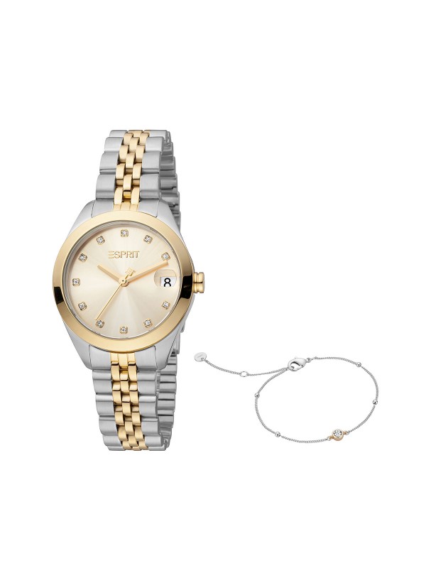 ESPRIT ženski ručni sat (u kombinaciji boja srebra i žutog zlata) i narukvicu od čelika u srebrnoj boji, brzo i lako poručite u S&L Jokić online prodavnici.
