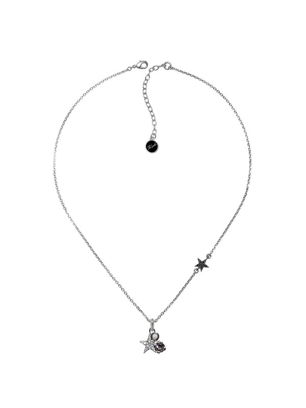 Ogrlica platinirana rodijumom sa privescima:  zvezda sa   Swarovski® kristalima,  beli biser, kristal u crnoj boji i u hematit sivoj boji.
· podesiva dužina: 406 - 457mm