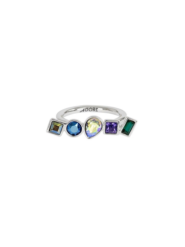 Raznobojni Swarovski® kristali na prstenu  platiniranim rodijumom
su pravi ženstven detalj  za trendi a ipak sofisticiran izgled.
Veličina: 55 (M)