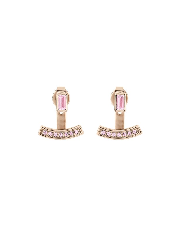 Minđuše   sa prevlakom u boji ružičastog zlata sa  pločicom od pink Swarovski® kristala  koja prati liniju uva za šik i smeo izgled. 
· dužina 127mm