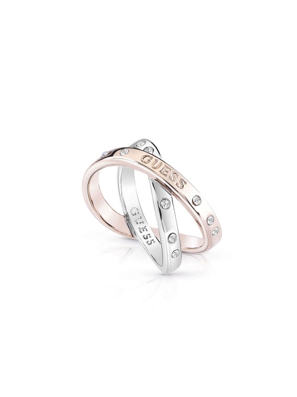 Dva prstena ukrštena, jedan u boji ružičastog zlata, drugi platiniran rodijumom