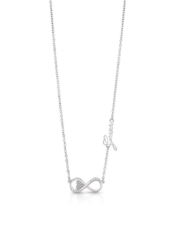 Guess ogrlica od nerđajućeg čelika srebrne boje sa motivom: znak beskonačnosti i logo Guess. Nova kolekcija nakita. Poručite na S&L Jokić, dostava je besplatna.