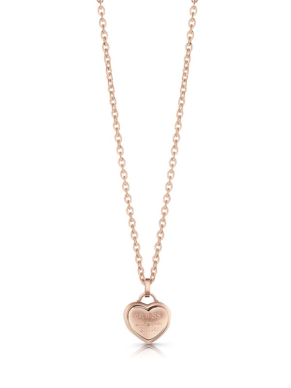 Ogrlica od čelika u boji ružičastog zlata sa malim priveskom: srce sa ugraviranim logotipom GUESS