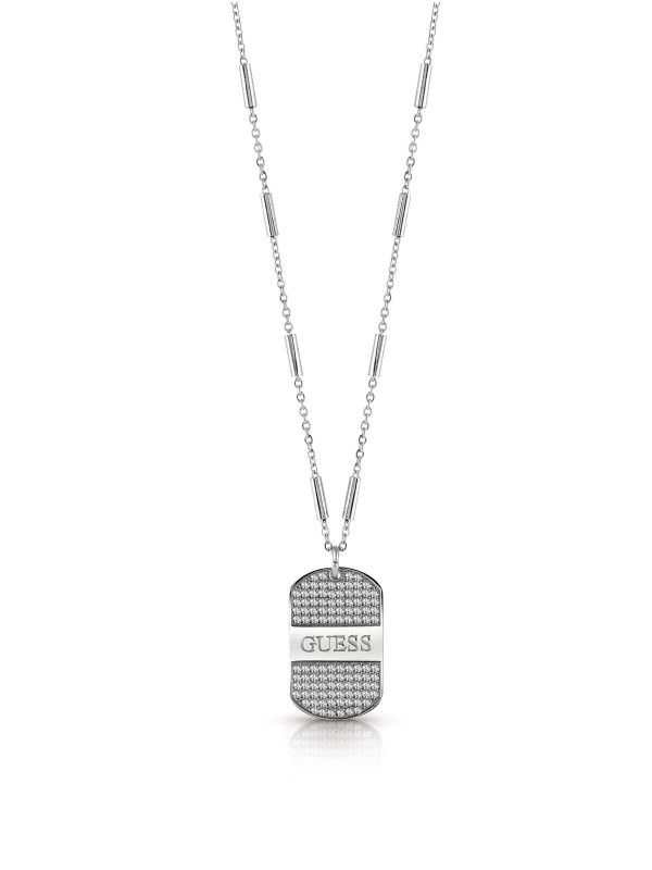 Guess ogrlica od nerđajućeg čelika u boji srebra sa pločicom i ugraviranim logotipom GUESS sa Swarovski kristalima. Poručite na S&L Jokić, dostava je besplatna.