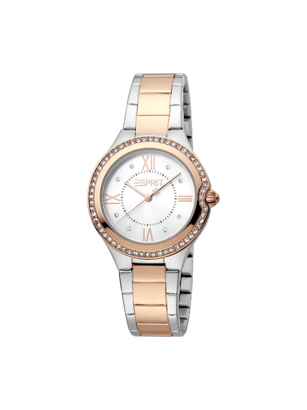 ESPRIT WATCHES dvobojni ženski sat od nerđajućeg čelika u kombinaciji boja srebro i ružičasto zlato. Sat je vodootporan do 50m.