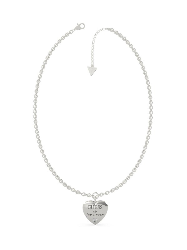 Atraktivna ogrlica od nerđajućeg čelika boje srebra sa priveskom srce i ugraviranom porukom Guess Is For Lovers je dostupna na našem sajtu. Poručite.