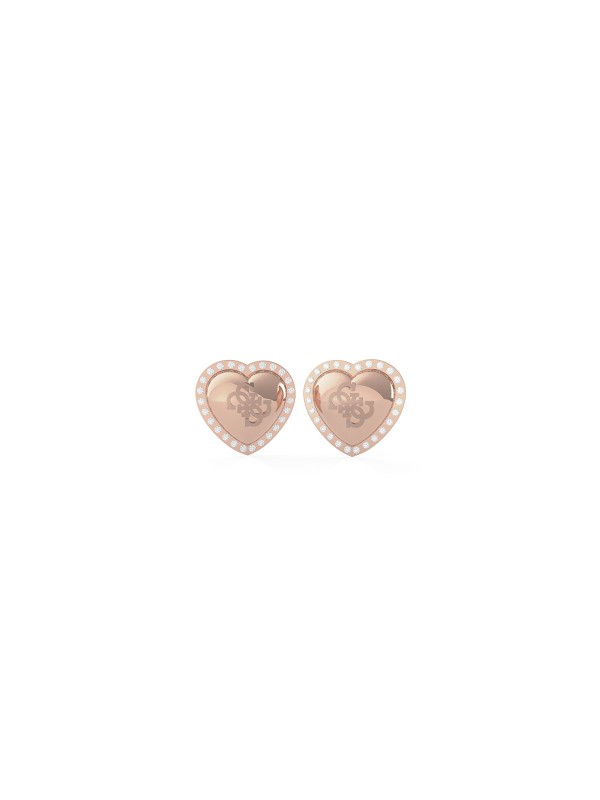 Guess That's Amore ženske minđuše u obliku srca sa cirkonima - elegantan aksesoar u boji ružičastog zlata,  lako poručite u S&L Jokić online prodavnici.