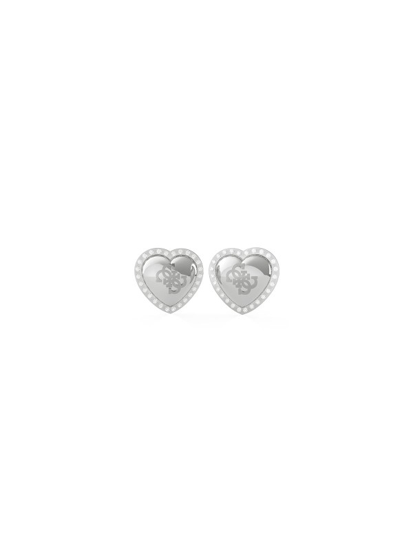 Guess That's Amore ženske minđuše u obliku srca - elegantan aksesoar u boji srebra i ukrašen cirkonima, lako poručite u S&L Jokić online prodavnici.