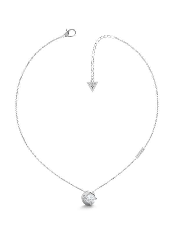 Guess Moon Phases ogrlicu u boji srebra - model sa priveskom u obliku diska sa polumesecom i cirkonom, lako poručite u S&L Jokić online prodavnici.