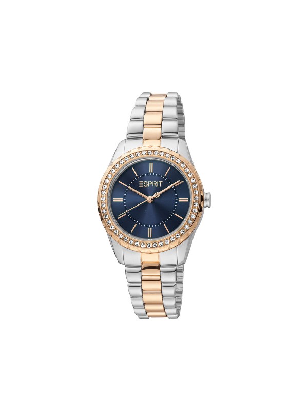 ESPRIT ženski ručni sat (u kombinaciji boja srebra i ružičastog zlata) ukrašen cirkonima i brojčanikom u teget boji, lako poručite u S&L Jokić online shop-u.