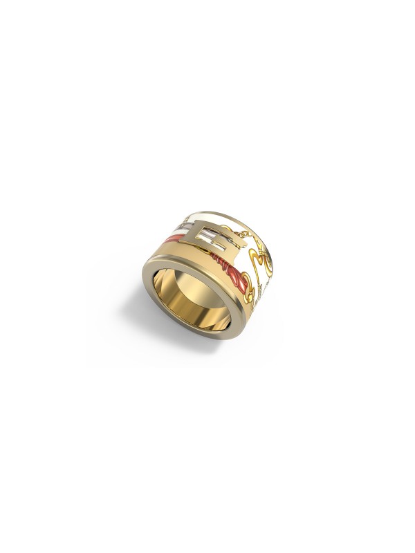 GUESS Foulard ženski prsten - model u boji žutog zlata sa raznobojnim printom i centralnim G logotipom, lako poručite putem S&L Jokić online shop-a.