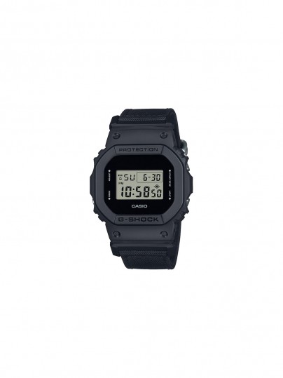 Otkrijte G-SHOCK "Origin" DW-5600BCE-1ER - ikonični muški sat sa crnom platnenom narukvicom i robustnim pravougaonim dizajnom.